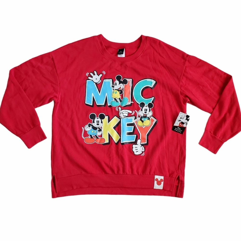 New Women's Junior's Disney Mickey Mouse Red Sweatshirt